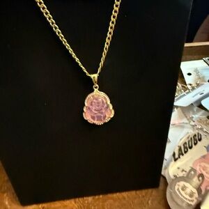 Gold and Pink Buddha Pendant Necklace FASHION JEWELRY all cones In a nice box